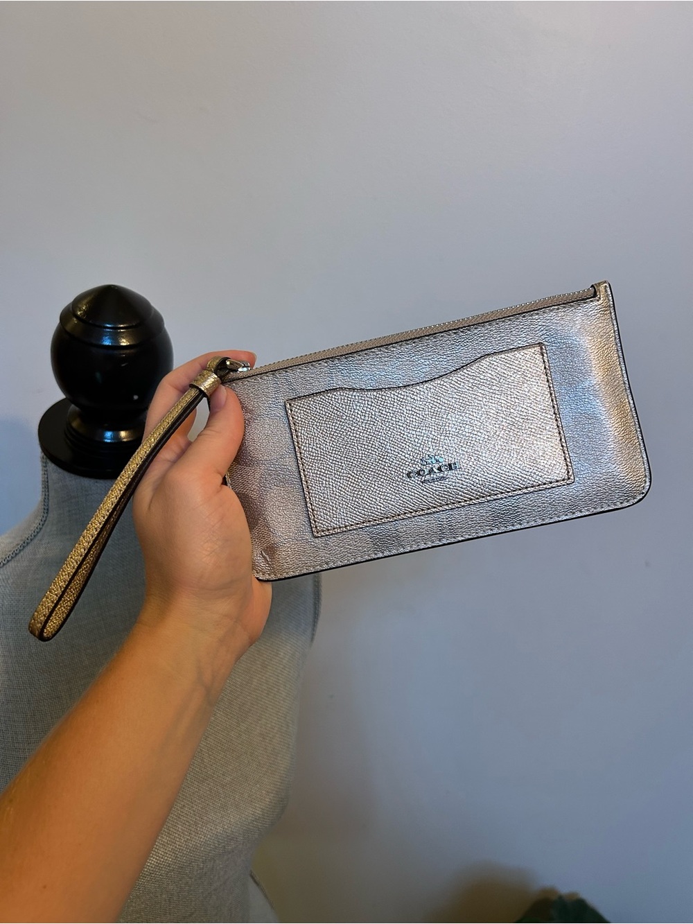 Coach Metallic Silver Leather Wristlet with Card Pocket
